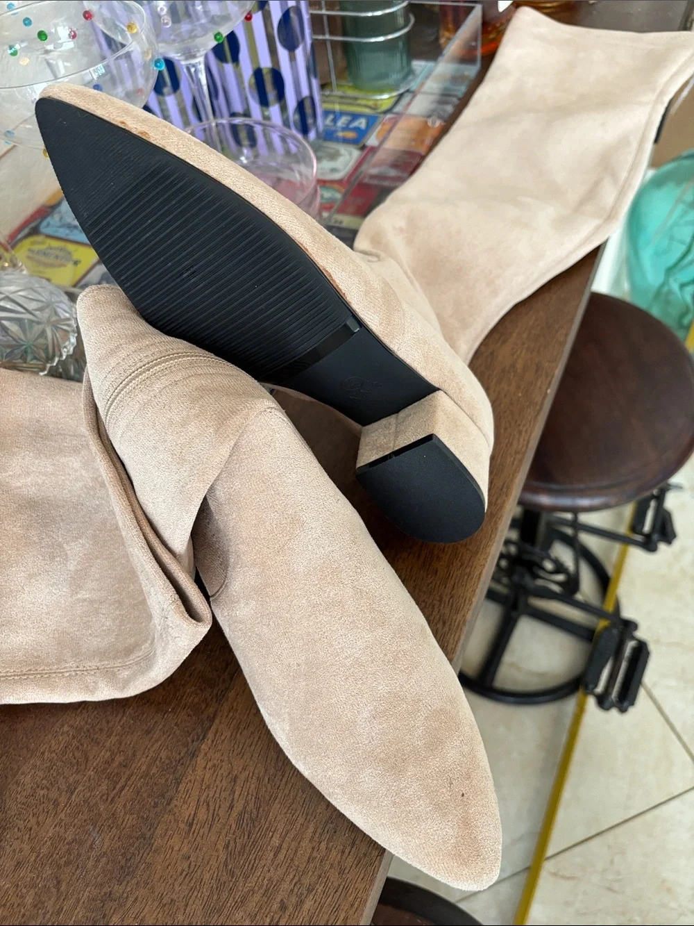 Brand New! Women's Over-the-Knee Block Heel Boots in Light Taupe (Size: 7.5)